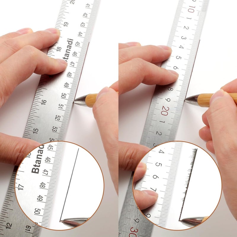 Boompark 36 Inch Metal Ruler, Stainless Steel Straight Edge Ruler with Cork Backing, Non-Slip Imperial & Metric Measuring Tool for School, Office, Woodworking, Drafting - Image 3